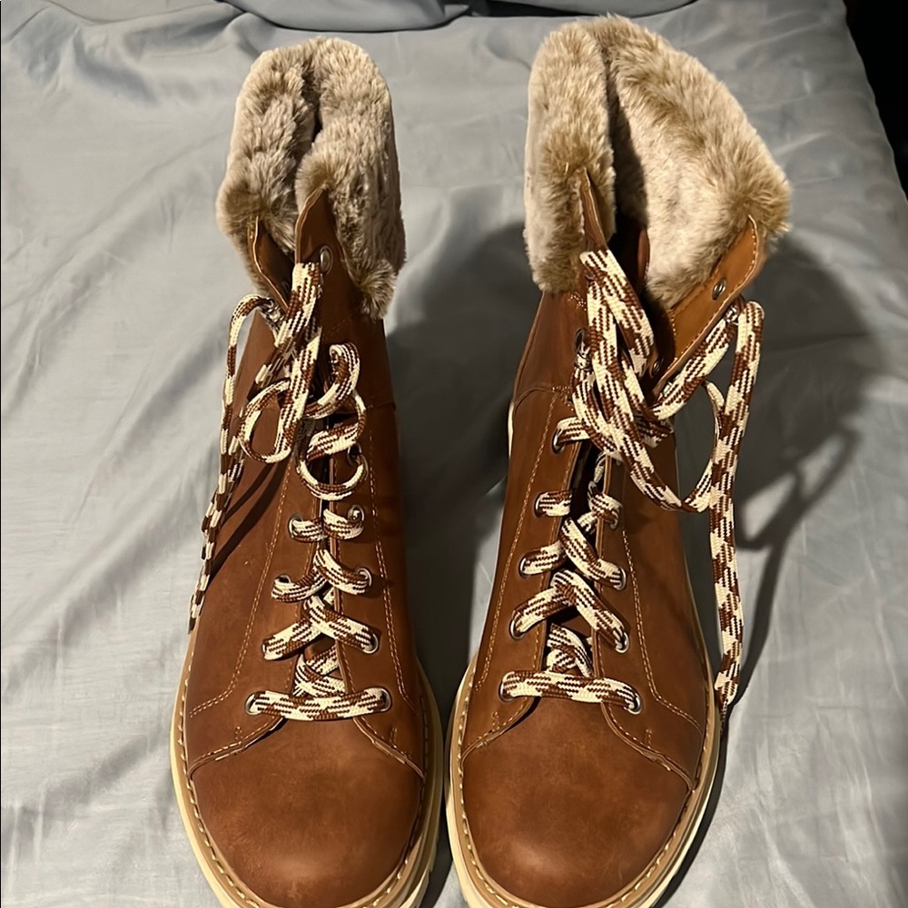Time and Tru Brown and Cream Winter Boots